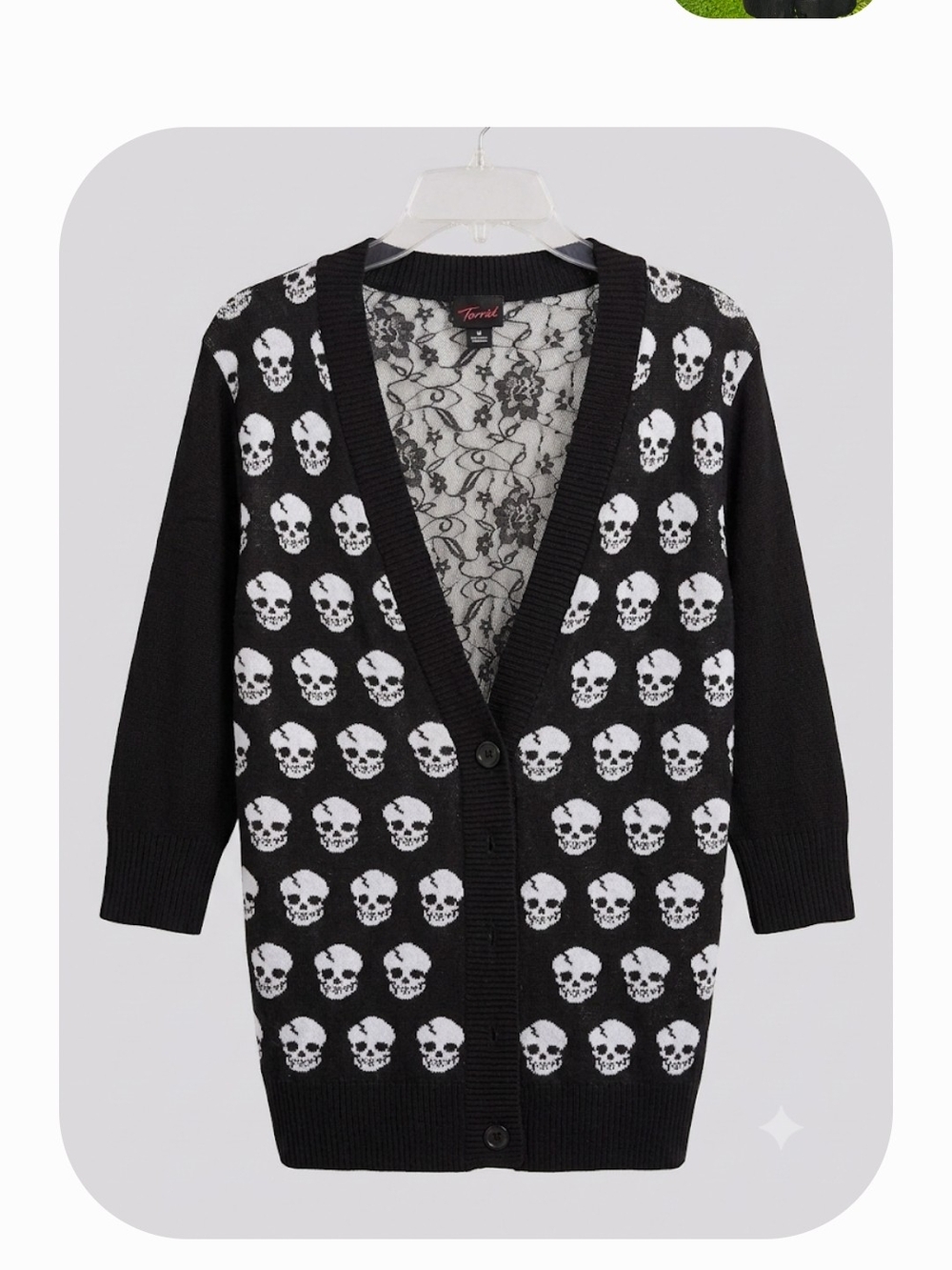 Torrid Black and White LACE Skull Print Cardigan